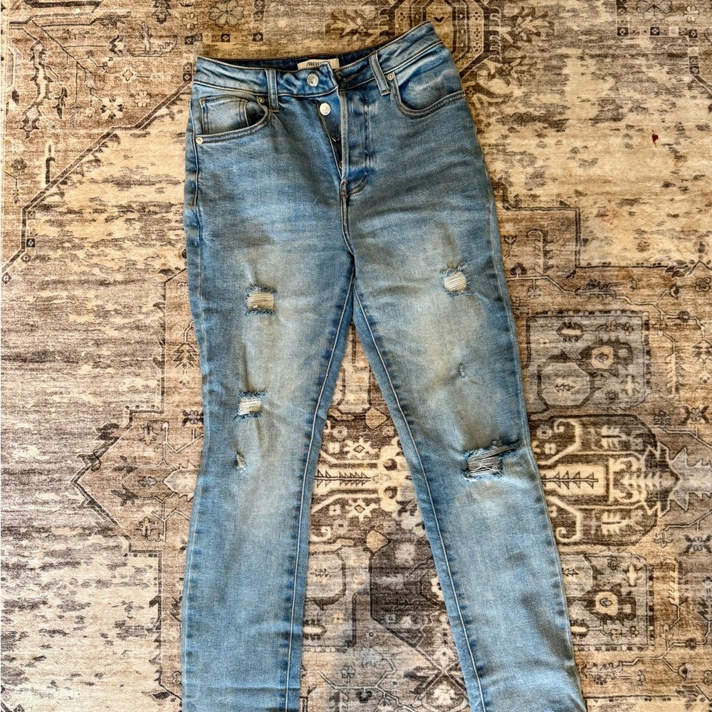 Forever 21 Light Blue Distressed Boot Cut Jeans